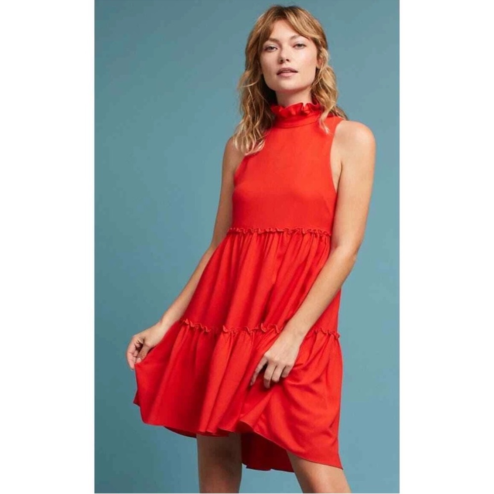 Elliatt Anthropologie Sonnet Mock Neck Dress Red Small Flirty Party Casual